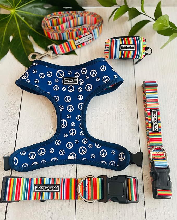 Lucky Love Dog Wide Dog Collar - Adjustable, Durable, Soft Webbing, & Comfortable 1.5 inch Wide Collar for Dogs Male and Female with Strong Buckle - Hippie, Medium