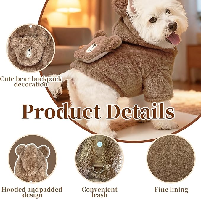 Padded Dog Jackets for Small Dogs Clothes Suitable 8 to10 lbs - Windproof Dog Fleece Jacket Cute Small Dogs Coat Back Length 11-13" Suitable for Cold Weather