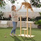60" Tall Outdoor Cat Tree, Cat Tower Weatherproof for Patio, Garden, Balcony, Durable 4-Tier Natural Wood w/Scratching Posts for Multiple Cats,Outside&Indoor Adult Cats and Kittens Play, Climbing