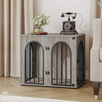 26.8'' Wooden Dog Crate Furniture, Indoor Dog Kennel Dogs Cage for Small Dogs, Heavy Duty Dog Crates Decorative Pet House End Side Table TV Stand, Greige DFC85505B