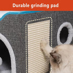 Foldable cat Bed, Cat Beds for Indoor Cats, Large Cat Cave for Pet Cat House with Fluffy Ball Hanging and Scratch Pad, Providing Entertainment for Cats (Grey, Double)