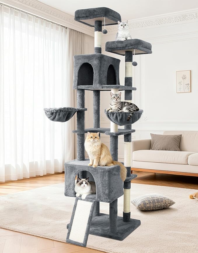 82" Tall Cat Tree,Giant Cat Tree for Indoor Cats Large Adult, Heavy Duty Cat Tree Tower, Extra Large Cat Trees with Scratching Posts, Cat Condos, Hammock,Top Perch,Ramp (Dark Grey)