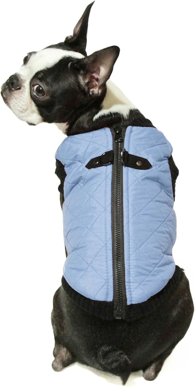Gooby Fashion Vest Dog Jacket - Gray, Medium - Warm Zip Up Bomber Vest with Dual D Ring Leash - Winter Water Resistant Small Sweater - Clothes for Small or Medium Dogs