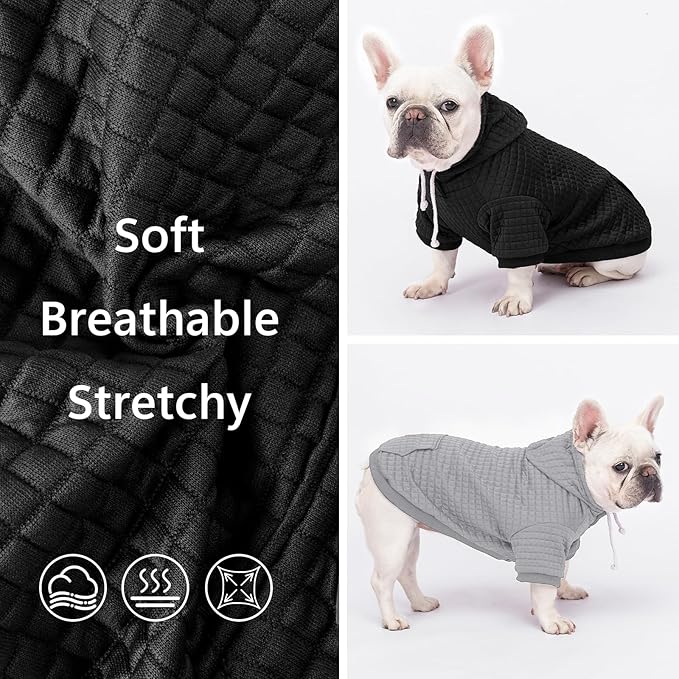 2 Pack Dog Hoodie Sweaters for Small Medium Dogs Warm Dog Clothes for Large Dogs Soft Waffle-Like Laminated Sweatshirt Bulldog (Black+Grey, 3XL (Back: 29.5",Chest: 36.5", Neck: 27"))
