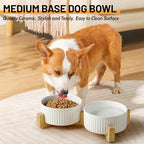 Non-Slip Ceramic Dog Bowls with Wood Stand,6" Dog Food and Water Bowl Set with Silicone Base, 32 OZ/4 Cups Weighted Flip-Proof Pet Feeding Bowl for Small Dogs and Cats (Medium,White)