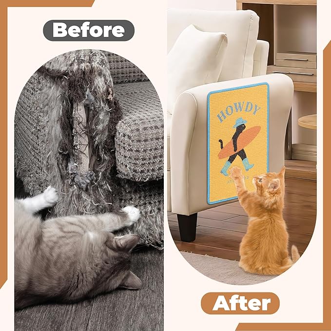 Sisal Cat Scratcher Mat, Cat Wall Scratcher for Indoor Cats, 23.6x15.7 Inch Cat Scratch Pad with Hook & Loop, Wall Mounted Cat Scratching Post to Protect Couch and Carpet（Surfer）
