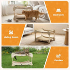 Two-Tier Sisal Cat Scratcher Bed - Large Scratching Board with Lounger Cat Scratch Pad, Sturdy Wooden Scratching Post for Indoor Kittens&Adult Cats, Easy Assemble Elevated Cats Bed Furniture
