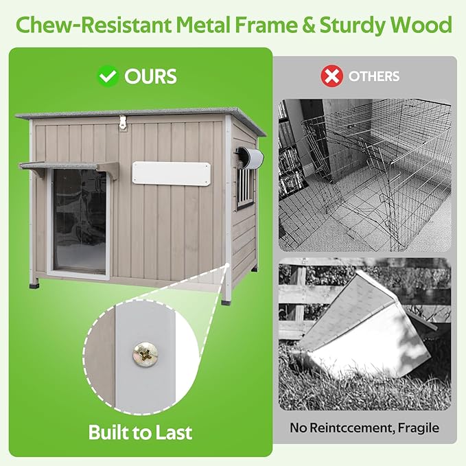 Dog House Indoor Outdoor, Weatherproof Wooden Dog House for Medium/Large Dogs, Chew-Proof Frame, Vent Window & Elevated Floor, Openable Roof, Easy to Assemble & Clean, Gray 43.3" L×29.5" W×33.5" H