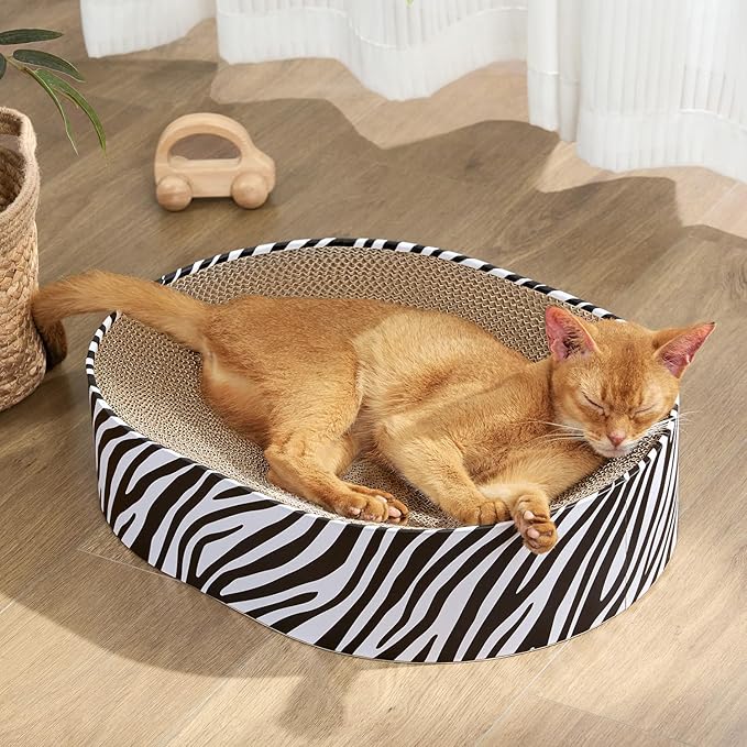 Oval Cat Scratcher Bed, 2-in-1 Cat Scratching Board, Natural Corrugated Cardboard Scratch Pad Lounge, Sealed Base Traps Debris,No Assembly Kitty Furniture,Stylish Colors Blends Any Home Decor