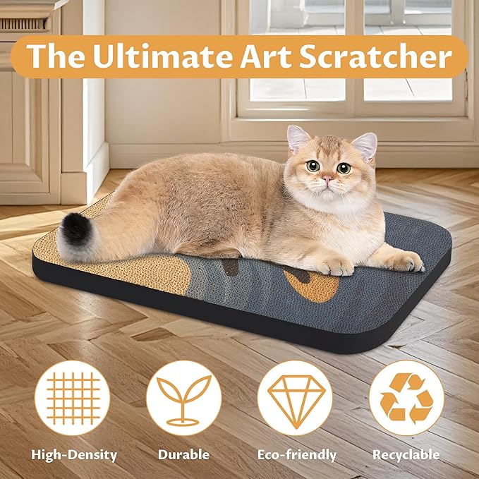 Art Cat Scratcher, Wall-Mountable Cat Scratching Board, Cat Wall Scratcher 16.7x11x1 Inch Cat Scratch Pad and Cat Scratchers for Indoor Cats Toy Furniture Protector(SurfingCat1)