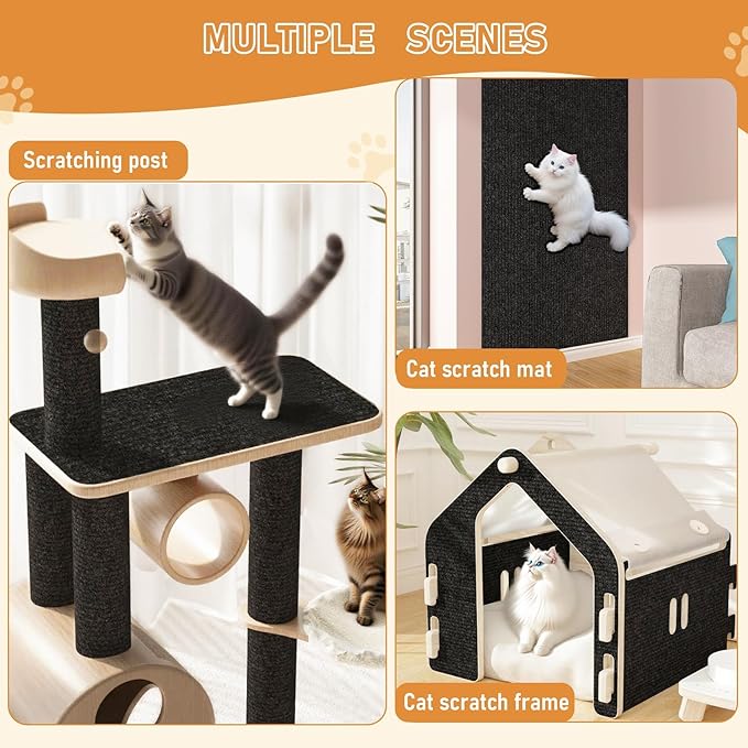 ReWallpaper 24inx6.5ft Cat Scratch Pad Peel and Stick Durable Black Cat Scratching Mat Anti Scratch Indoor Furniture Guard for Sofa Wall Corner Door Tree Post Covering Self Adhesive Strong Grip Carpet