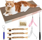 9 in 1 Cat Scratch Pad Cat Toys Set, Cat Scratcher Cardboard with Catnip, Retractable Wand Toy and Feather Toys, Natural Silvervine Sticks, Cat Toy Pointer