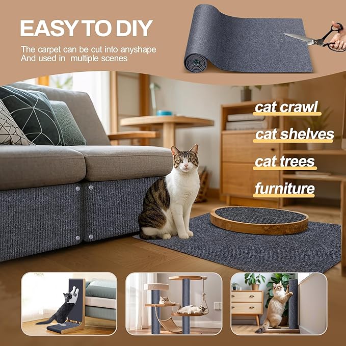 Enkman 78.7"x15.8" Thickened Cat Scratch Mat,Anti Cat Scratch Furniture Protector, Trimmable Self-Adhesive Carpet,DIY Cat Scratch Couch Furniture wall,Covering Cat Scratching Post Replacement Pads