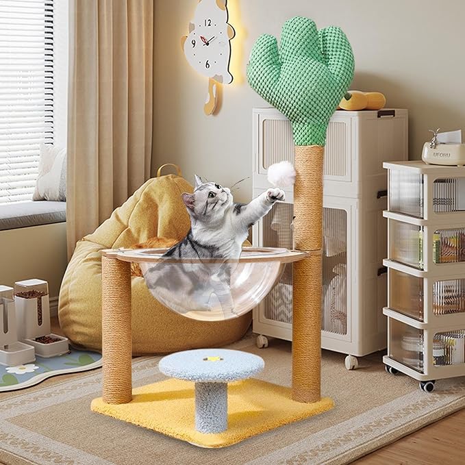 Cat Climbing Tree | Cactus Cat Tree Playhouse,Interactive Cat Tree Playhouse, Removable Cat Climber Stand with Space, Scratching Posts, Balls for Small Large Cats