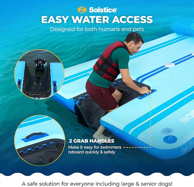 SOLSTICE Inflatable Pup Plank, Dog Water Ramp for Boats & Docks, Party (4-6 Person) Capacity - Floating Platform for Pets for Lake, River, Beach & Swimming Pool, Includes Pump, Patent-Protected Design