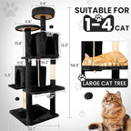 58" Cat Tree Large Cat Tower Condo w/Multi-Level Scratching Post for All Indoor Cats (Black)