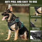 Tactical Dog Harness and Leash Set for Large Dogs,Heavy Duty No Pull Service Dog Vest and 10 Patches with Dog Seat Belt,Reflective Adjustable Pet Harness for Training Walking Hiking Black XL