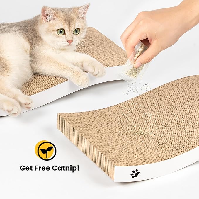 Cat Scratcher, Durable Scratch Pad, Corrugated Cardboard Scratching Board for Indoor Cats, Heavy Duty, Double-Sided Usability, Recyclable, with Catnip, Large, 2 Pack