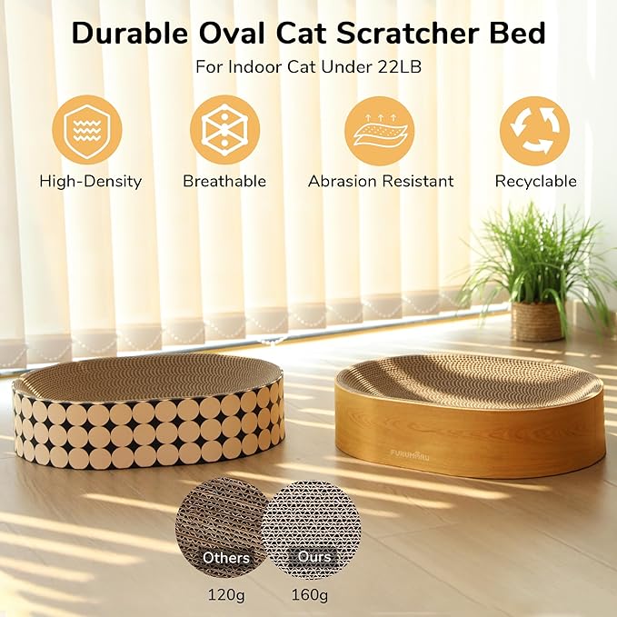 FUKUMARU Cardboard Cat Scratcher Bed, 2-in-1 Oval Cat Scratch Pad, Cats Scratching Board Lounge Bed Indoor, Durable Modern Kitty Scratcher Bowl, Cats Scratch Furniture Protector, Polka Dot