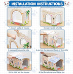 2 Story Cardboard Cat House with Scratcher Pad for Small Kitten,17x12x10 Multi Level Durable Cat Condo & Villa for Bunny Rabbit Small Animals Christmas Birthday Gift(17x12x10,Beach)