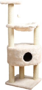 TRIXIE Baza Cat Tower, Scratching Posts, Condo, Hammock, Platform, Dangling Pom-Pom,Cream,44543 Large