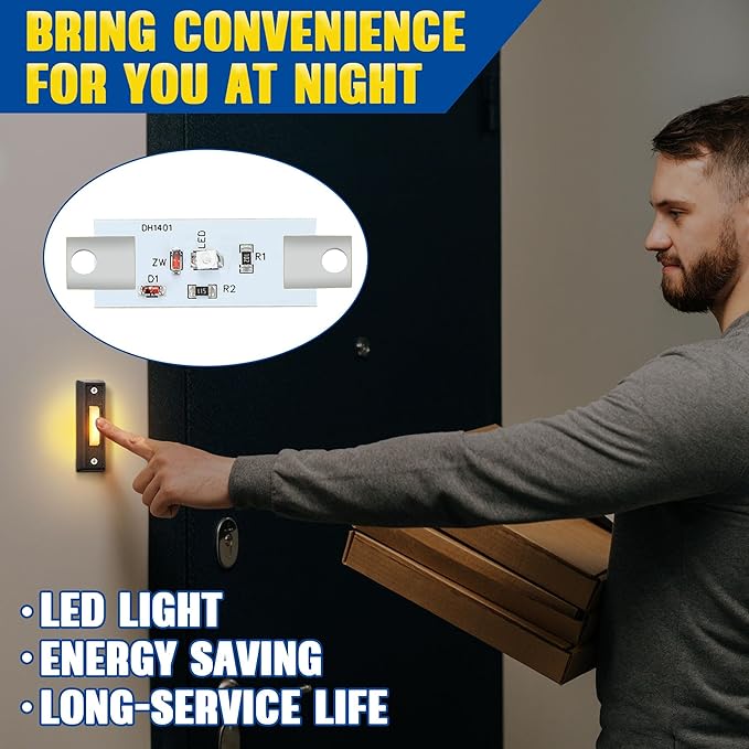 Saillong 1 Piece Lighted Doorbell Button, Wall Mounted Garage Door Opener Switch with LED Light Compatible with Most Wire Doorbell Chimes, Transformer, Ringer, Buzzers (Black,Warm Light)