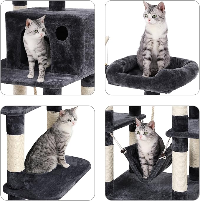 FEANDREA B01J7AN53C XXL Climbing Tree, Stable Cat Tree with Hammock, Cave, Play Sisal, 154 cm, Smoke Grey Beige Light Grey PCT86G, 15600 g