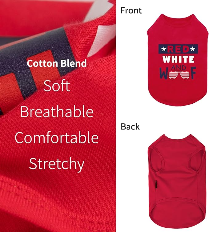 Fitwarm Patriotic Red White and Woof Dog Shirt, 4th of July Dog Clothes for Small Dogs Boy Girl, Funny Doggy Summer Clothes, Pet Outfit, Red, Blue, White, XXL