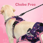 Funfox Dog Harness No Pull, Adjustable Pet Vest Harness, Super Soft Material with Vertical Handle Easy Control, Reflective Night Walking, 2 Leash Clips for XLarge Dogs, Mosaic Pink, XL