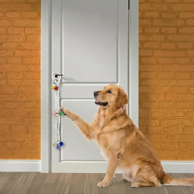 Dog Door Bell for Potty Training, Adjustable Dog Bells to Go Outside with Removable Bells Ring, Handmade Twisted Rope Puppy Training Bell (White)