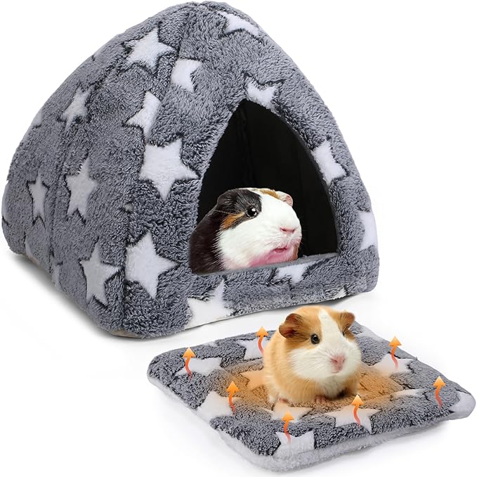 Guinea Pig Hideout Bed Self Warming Pet Mat Cozy Chinchilla Rabbit House Cave Accessories for Bunny Small Animal Hideout Bed with Star Pattern Hedgehog Ferret Soft Guinea Pig House