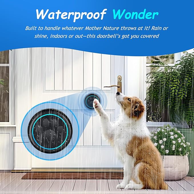 Soft Ring Blk Dog Bells to Go Outside - Wireless Dog Door Bell with 1000ft Range, 60 Melodies, LED, Waterproof Potty Training Bell for Dogs - Dog Door Bells for Potty Training(1 Bell & 1 Receiver)