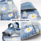 Pet Clothes Vintage Denim Dog Jacket with Daisy Embroidery - Puppy Stylish Pet Coat for Chihuahua, Yorkie Small Breeds - All-Season Comfort (Light-Blue,Small)
