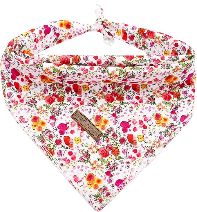 Elegant Little Tail Reversible Washable Cotton Dog Bandana - 1PC Triangle Kerchief Bib Scarf for Small, Medium & Large Dogs