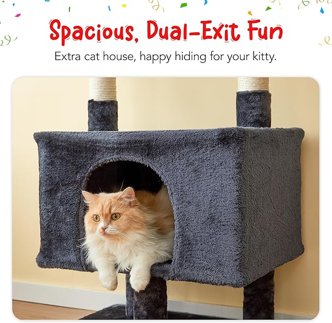 Cat Tree, Floor to Ceiling Cat Tower Adjustable Height [92.9-102.4in=235-258cm], 7 Tiers Cat Climbing Play House with Scratching Post, Cozy Condo&Hammocks for Indoor Cats, Smoky Grey