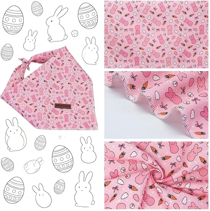Elegant little tail Easter Dog Bandana, Bunny with Flower 1PC Washable Dog Scarf Female or Male Square Bib Kerchief Scarf Adjustable Pet Bandana for Medium Large Dogs