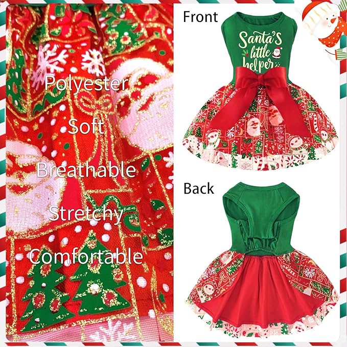 XPUDAC Dog Christmas Dress Outfit Snowman Tulle Dress Holiday Dog Clothes for Small Dogs Girl, Santa Pet Costume Cat Outfits-Medium