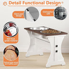 Piskyet Elevated Dog Bowls,Farmhouse Dog Bowls Stand, Raised Dog Bowl with 2 Stainless Steel Wooden Dogs Bowls,7 Cups 11''H_55 oz Bowl-Farmhouse Style