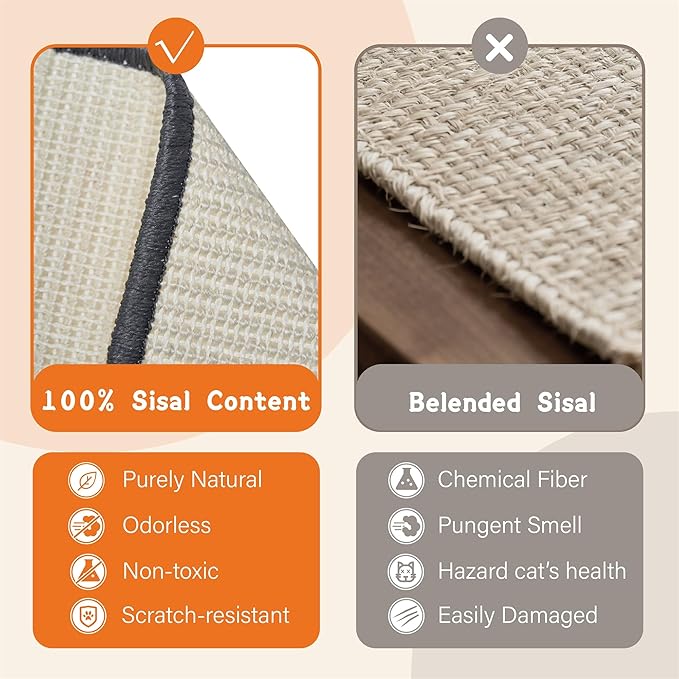 Extra-Larger Sisal Cat Scratcher Bed for Indoor Cats - 25" Natural Cat Scratching Post with Hammock Sturdy Solid Wood Frame Scratch Pad for Scratching & Resting & Play