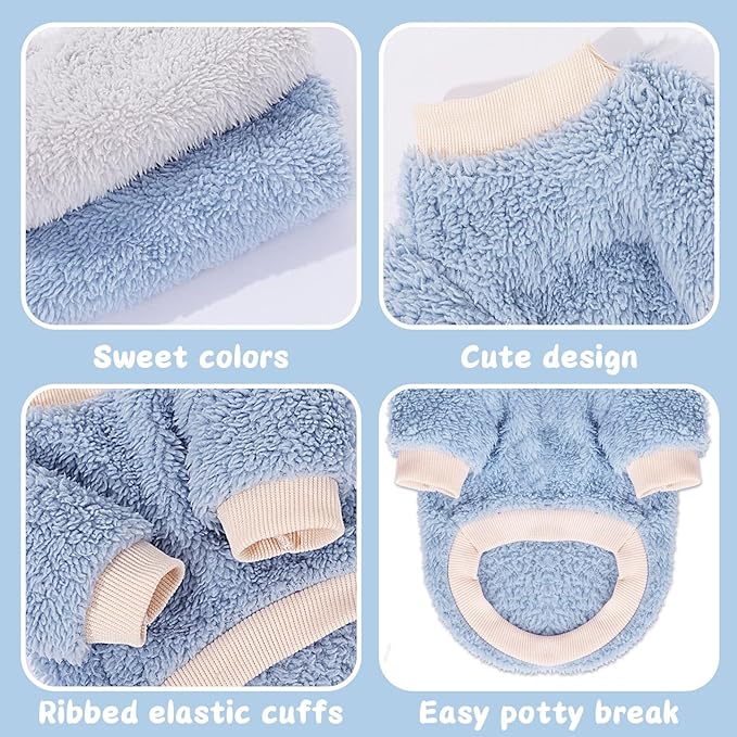 2 Pieces Dog Sweater for Small Dogs Winter Warm Puppy Sweater Fleece Cute Dog Clothes for Dogs Like Chihuahua Yorkie Thick Pet Clothing (Light Grey, Blue, Large)