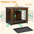 Shintenchi Wooden Dog Crate Furniture for Large Breed, L Double-Door Kennel Indoor with Removable Tray, End Table L Dog Crate for Decoration, 44.1" L, Brown