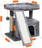 Small Cat Tree for Indoor Cats，Cat Tower with Scratching Post and Board，Cat House with Perch for Kitten, Stable Condo and Stand (Light Grey)