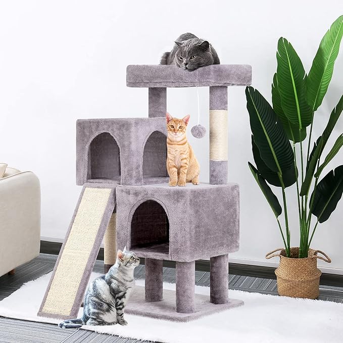 BestPet 36 inches Cat Tree for Indoor Cats Cat Tower with Scratching Posts Multi-Level Cat Furniture Condo with Ramp, Perch Spacious Cat Cave & Funny Toys for Kittens House (Ashy)