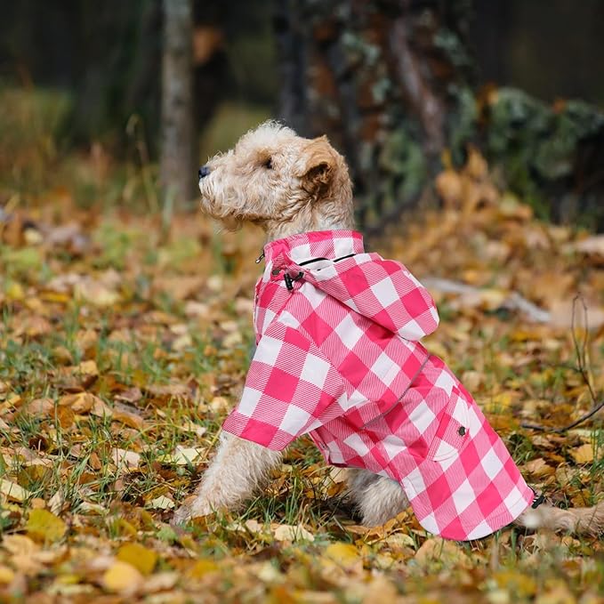 Dog rain Coat Waterproof Raincoat Puppy Jacket with Legs Buttons Zipper Hood Drawstring Fit for Yorkie Terrier Schnauzer Poodle Border Collie Labrador Golden Retriever 8lbs to 80lbs Pink M