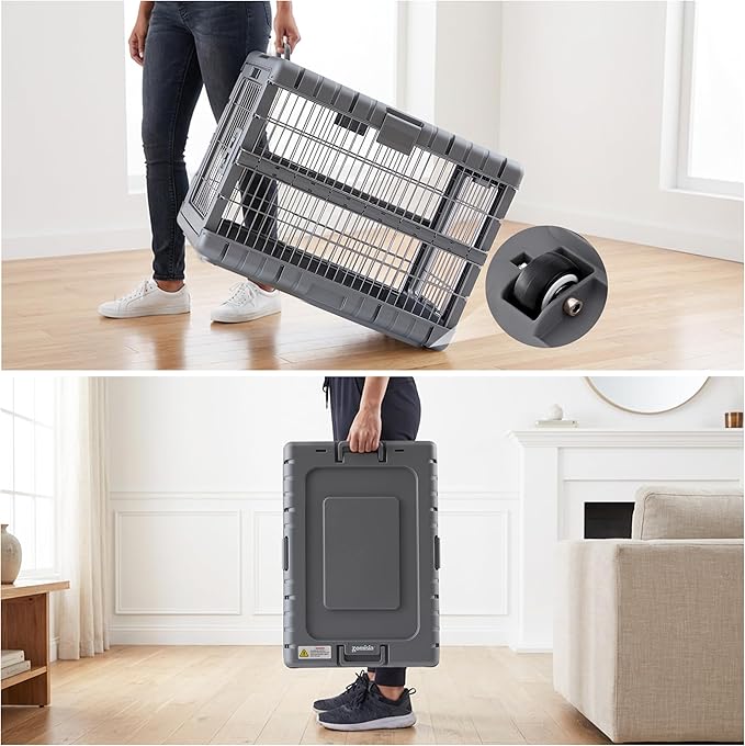 Collapsible Dog Crate for Large Dogs - 36"L Heavy Duty Dog Kennel No Tools Required with 4 Sides Steel Foldable Cage for Dogs Indoor Furniture, Portable Carrier with 2 Smooth Wheels, Gunmetal