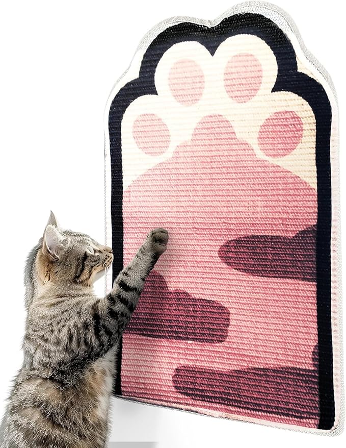 Lukamoo® Cat Scratching Pad, Wall Mounted Scratcher for Indoor Cats (Medium (24'' x 16'')) (Pink Paws)