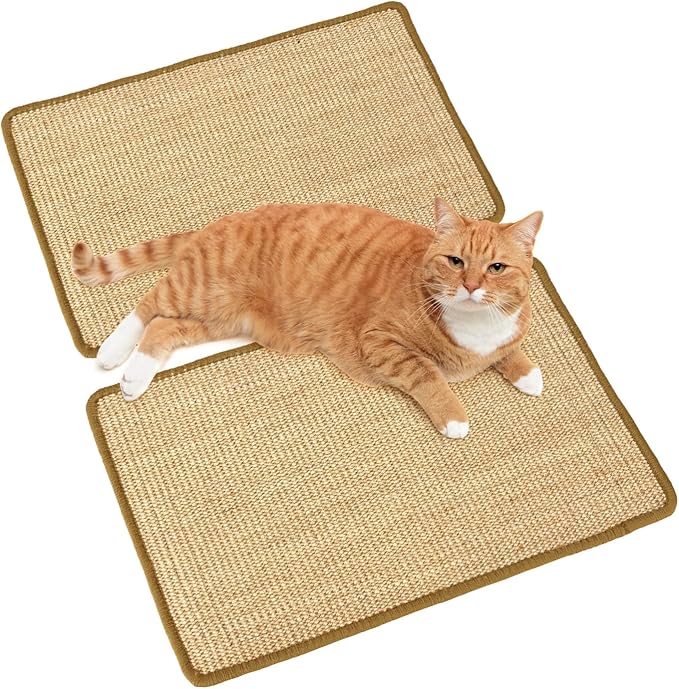 2 Packs Sisal Fabric Large 23.6" x 15.7" Scratching Pad for Indoor Cats with Adhesive Hook Loop Tape, Carpet Cat Scratching Mat Sisal, Cat Scratching Rug Wall Scratchers for Indoor