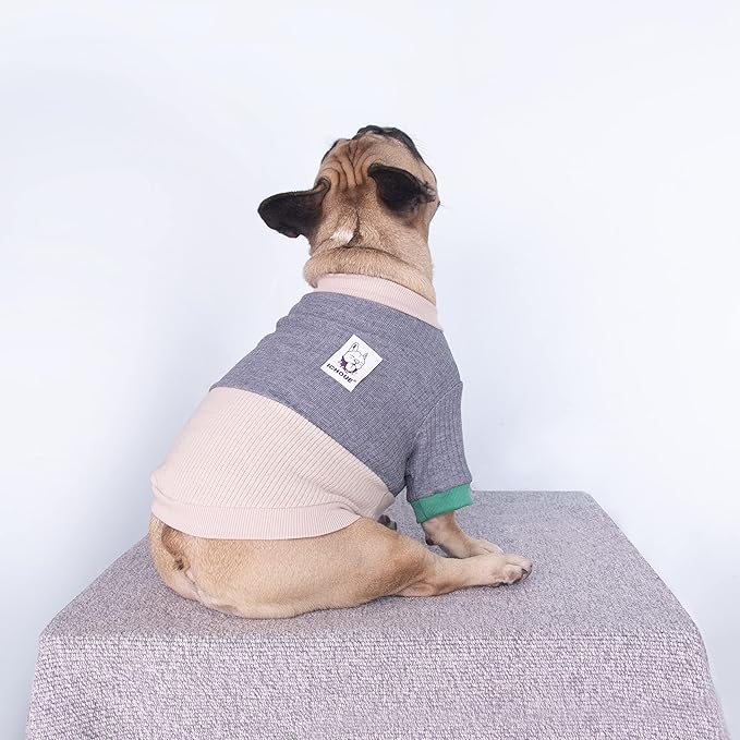 iChoue Pet Dog Crewneck Sweater Color Block Pullover Winter Warm Clothes for English Bulldog Bully Pitbull - Grey and Yellow/XLarge
