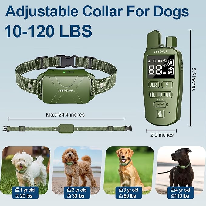 Dog Shock Collar for 2 Dogs, 4500FT Dog Training Collar Rechargeable Electric Collar with Recording & Calling & Vibration & Shock for All Breeds (Green)