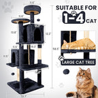 58.5inch Large Cat Tree Tower Condo for Indoor Cats, Soft Plush Multi-Level Climbing Tree Cat House with 1 360° Rotating Cat Cave, Scratching Post, More Entrance/Exit, Sisal Rope, Smoke Gray